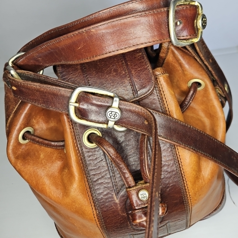 Vintage Marino Orlandi Large Leather Drawstring Bucket Tote Bag Authentic Design - Picture 7 of 14